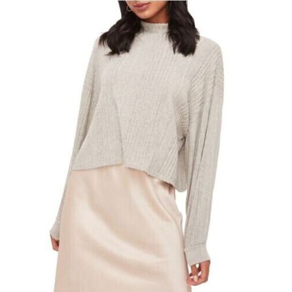 All In Favor Women's Mock Neck Ribbed Sweater In Heather Grey Black Medium - Picture 2 of 5